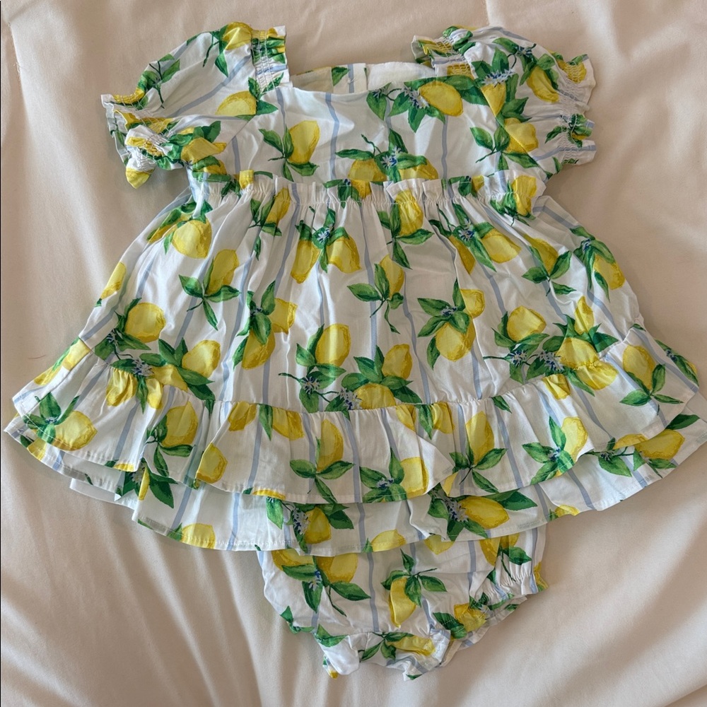 NWT Janie and Jack 12-18mo Lemon Print Ruffle Dress & Bloomers